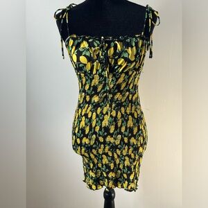 Princess Polly Limonata Smocked Mini Dress Lemon Print Sundress Whimsical Size 2